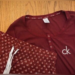 🆕🔥CALVIN KLEIN SUPER CUTE&STYLISH PJ SET/HENLEY LONGSLEEVE TOP&FLEECE PANTSNWT